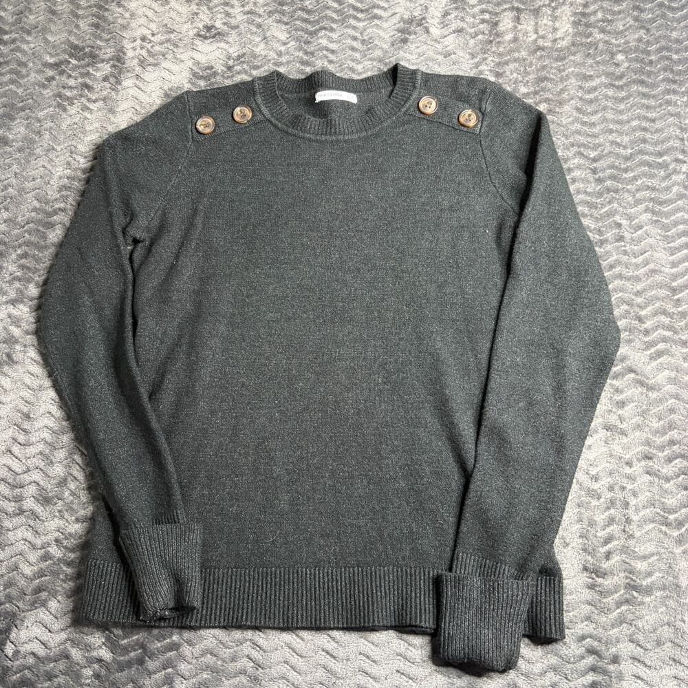 Pink Clover Women's Size Medium Dark Gray Button Detail Knit Crew neck Sweater